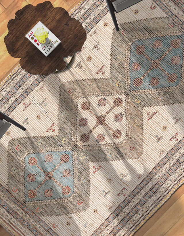 Beige 6' 1 x 9' Chenille Jute Rectangle Area Rug Vintage Distressed Boho All Natural Eco-Friendly Sustainable Carpet for Living Dining Office Dorm Rooms for Sale at Rug Engine