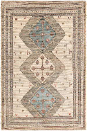 Beige 4' 1 x 6' 1 Chenille Jute Rectangle Area Rug Vintage Distressed Boho All Natural Eco-Friendly Sustainable Carpet for Living Dining Office Dorm Rooms for Sale at Rug Engine