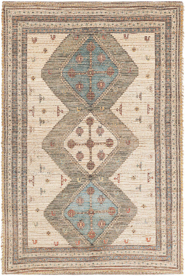 Beige 4' 1 x 6' 1 Chenille Jute Rectangle Area Rug Vintage Distressed Boho All Natural Eco-Friendly Sustainable Carpet for Living Dining Office Dorm Rooms for Sale at Rug Engine