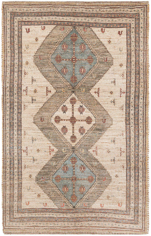 Beige 5' 1 x 8' Chenille Jute Rectangle Area Rug Vintage Distressed Boho All Natural Eco-Friendly Sustainable Carpet for Living Dining Office Dorm Rooms for Sale at Rug Engine
