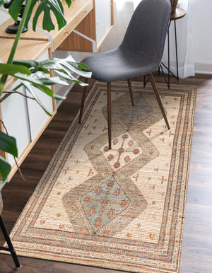 Beige 2' 2 x 6' 1 Chenille Jute Runner Area Rug Vintage Distressed Boho All Natural Eco-Friendly Sustainable Carpet for Living Dining Office Dorm Rooms for Sale at Rug Engine
