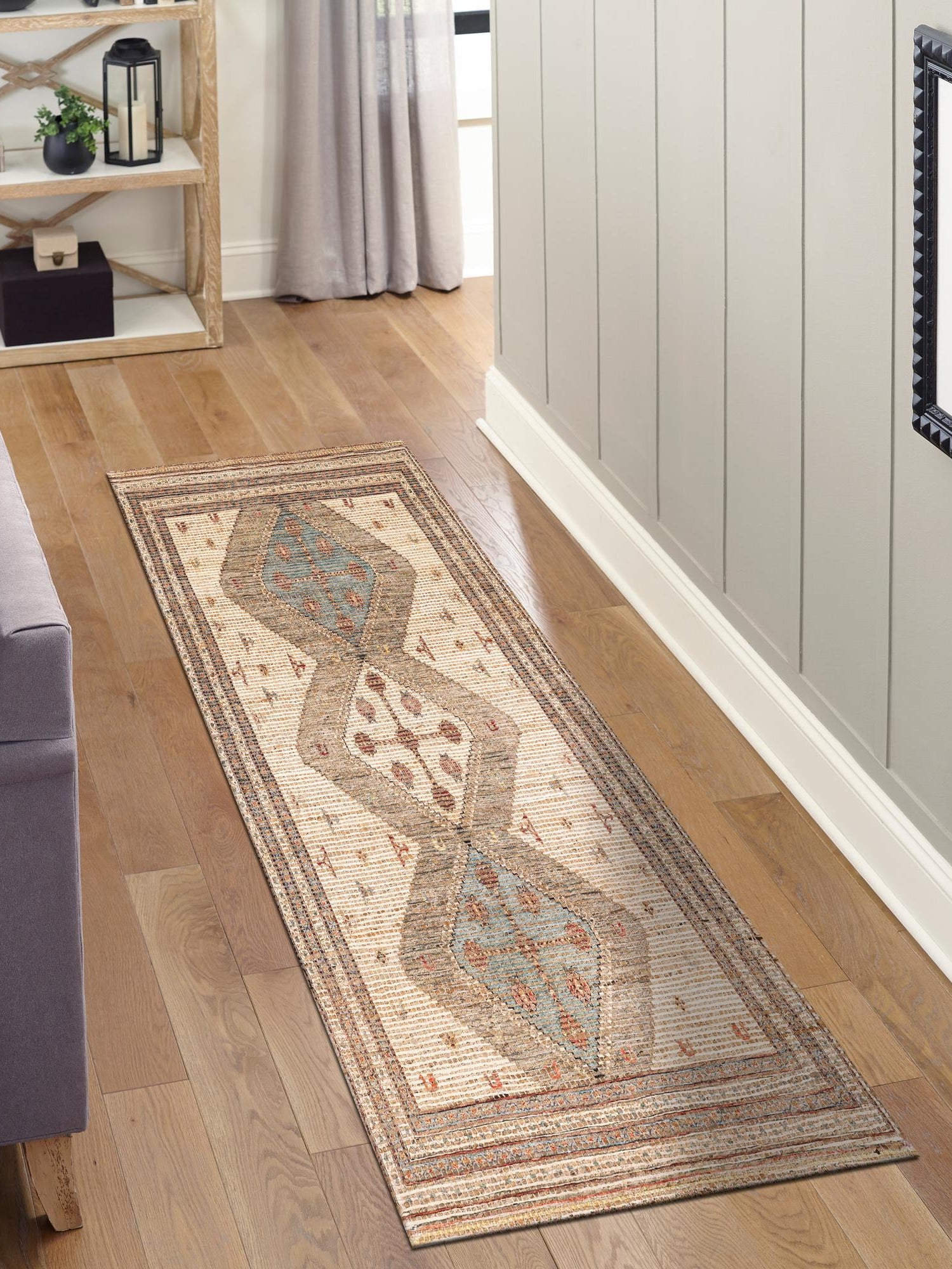 Beige 2' 2 x 6' 1 Chenille Jute Runner Area Rug Vintage Distressed Boho All Natural Eco-Friendly Sustainable Carpet for Living Dining Office Dorm Rooms for Sale at Rug Engine