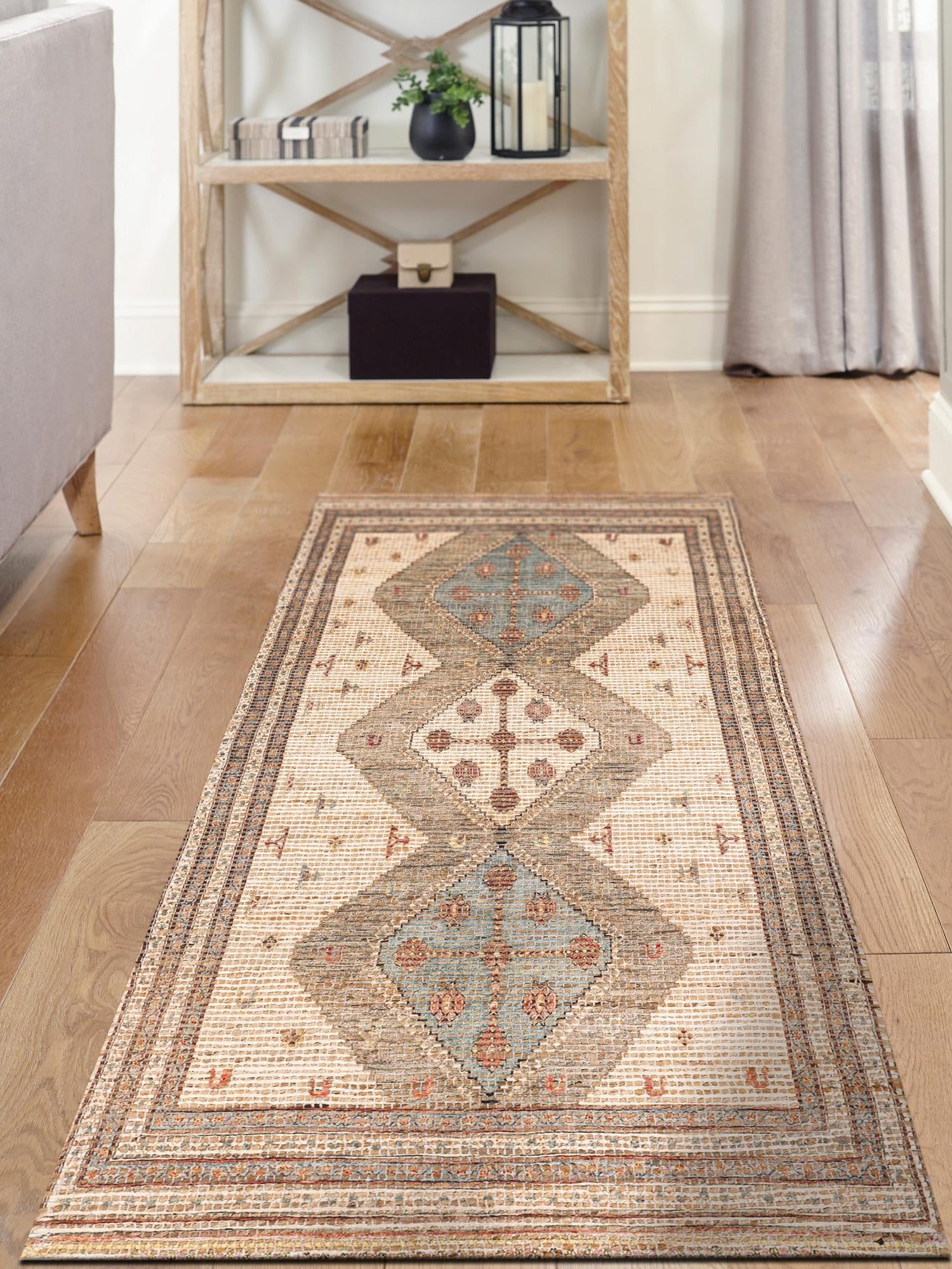 Beige 2' 2 x 6' 1 Chenille Jute Runner Area Rug Vintage Distressed Boho All Natural Eco-Friendly Sustainable Carpet for Living Dining Office Dorm Rooms for Sale at Rug Engine