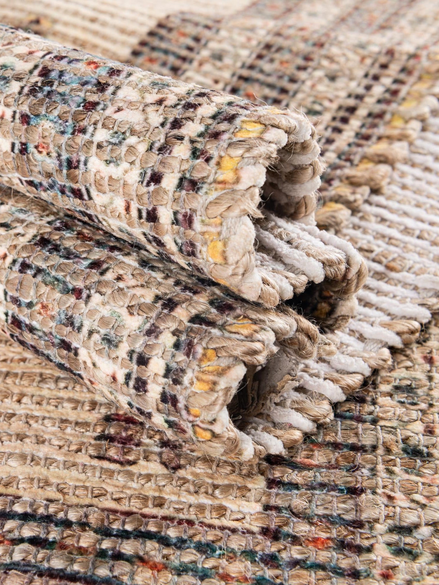 Beige 2' 2 x 6' 1 Chenille Jute Runner Area Rug Vintage Distressed Boho All Natural Eco-Friendly Sustainable Carpet for Living Dining Office Dorm Rooms for Sale at Rug Engine