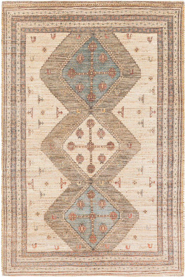 Beige 6' 1 x 9' Chenille Jute Rectangle Area Rug Vintage Distressed Boho All Natural Eco-Friendly Sustainable Carpet for Living Dining Office Dorm Rooms for Sale at Rug Engine