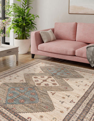 Beige 7' 10 x 7' 10 Chenille Jute Square Area Rug Vintage Distressed Boho All Natural Eco-Friendly Sustainable Carpet for Living Dining Office Dorm Rooms for Sale at Rug Engine