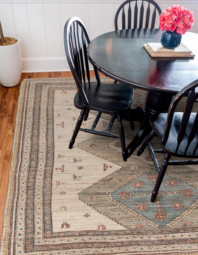 Beige 7' 10 x 7' 10 Chenille Jute Square Area Rug Vintage Distressed Boho All Natural Eco-Friendly Sustainable Carpet for Living Dining Office Dorm Rooms for Sale at Rug Engine