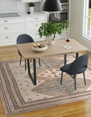 Beige 7' 10 x 7' 10 Chenille Jute Square Area Rug Vintage Distressed Boho All Natural Eco-Friendly Sustainable Carpet for Living Dining Office Dorm Rooms for Sale at Rug Engine