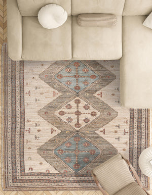 Beige 7' 10 x 7' 10 Chenille Jute Square Area Rug Vintage Distressed Boho All Natural Eco-Friendly Sustainable Carpet for Living Dining Office Dorm Rooms for Sale at Rug Engine