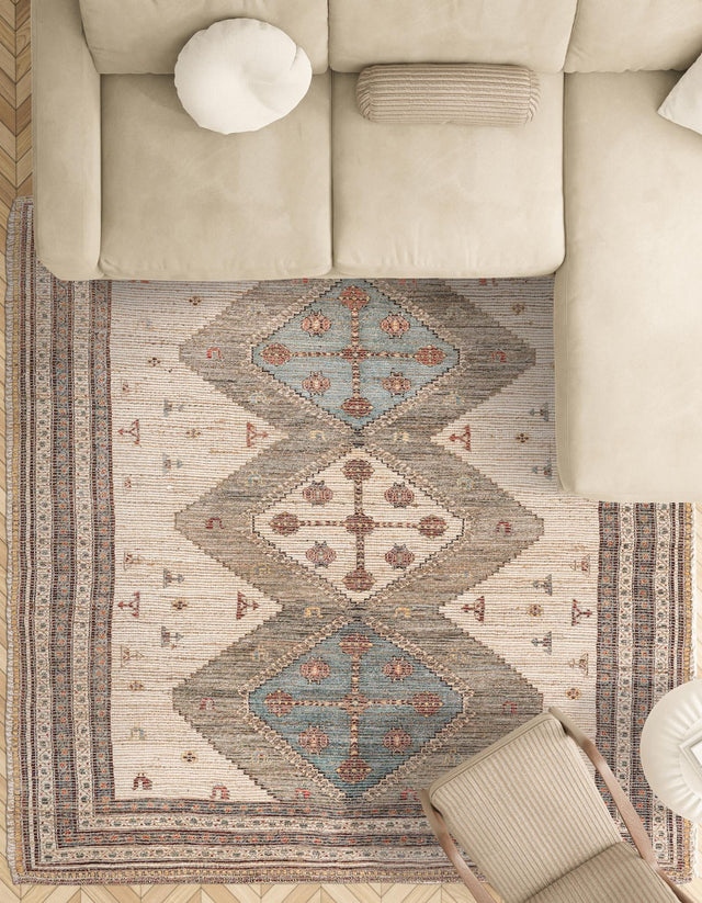 Beige 7' 10 x 7' 10 Chenille Jute Square Area Rug Vintage Distressed Boho All Natural Eco-Friendly Sustainable Carpet for Living Dining Office Dorm Rooms for Sale at Rug Engine