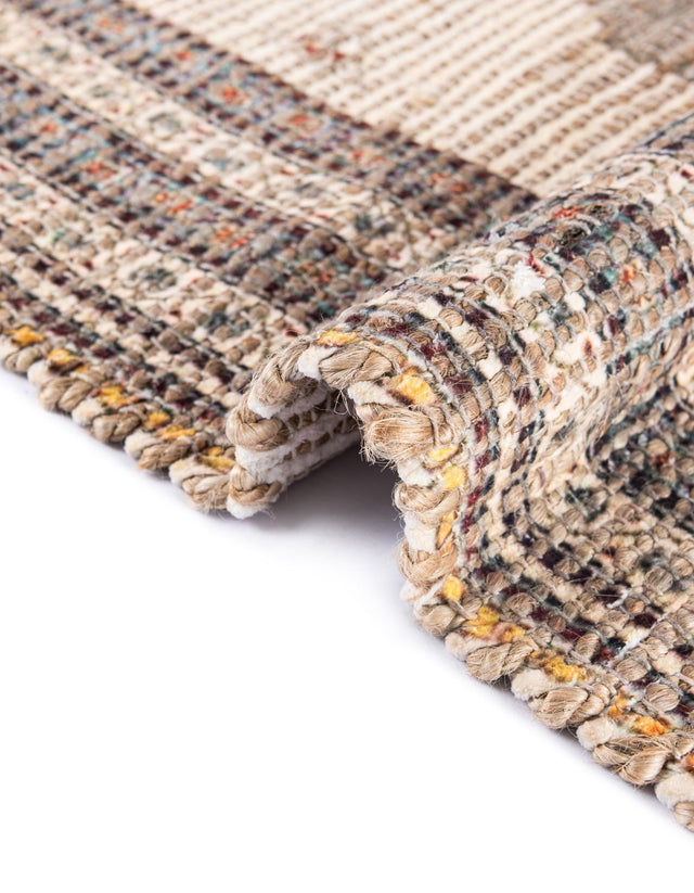 Beige 7' 10 x 7' 10 Chenille Jute Square Area Rug Vintage Distressed Boho All Natural Eco-Friendly Sustainable Carpet for Living Dining Office Dorm Rooms for Sale at Rug Engine