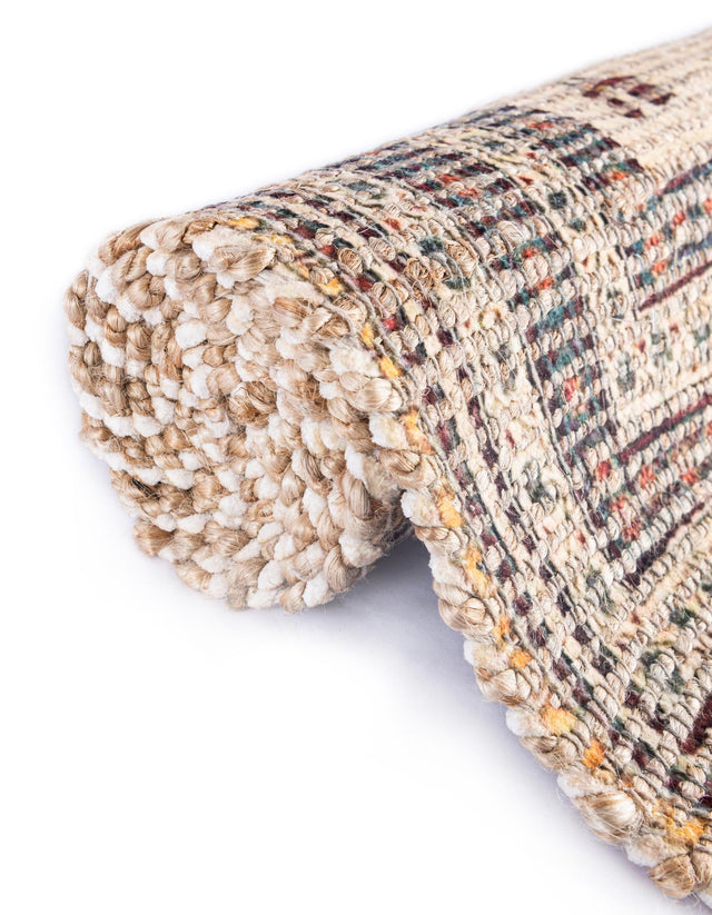 Beige 7' 10 x 7' 10 Chenille Jute Square Area Rug Vintage Distressed Boho All Natural Eco-Friendly Sustainable Carpet for Living Dining Office Dorm Rooms for Sale at Rug Engine