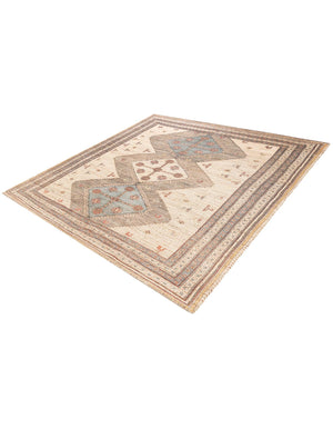 Beige 7' 10 x 7' 10 Chenille Jute Square Area Rug Vintage Distressed Boho All Natural Eco-Friendly Sustainable Carpet for Living Dining Office Dorm Rooms for Sale at Rug Engine