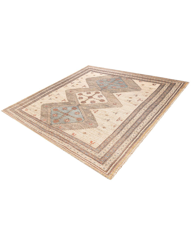 Beige 7' 10 x 7' 10 Chenille Jute Square Area Rug Vintage Distressed Boho All Natural Eco-Friendly Sustainable Carpet for Living Dining Office Dorm Rooms for Sale at Rug Engine