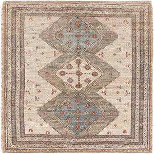 Beige 7' 10 x 7' 10 Chenille Jute Square Area Rug Vintage Distressed Boho All Natural Eco-Friendly Sustainable Carpet for Living Dining Office Dorm Rooms for Sale at Rug Engine