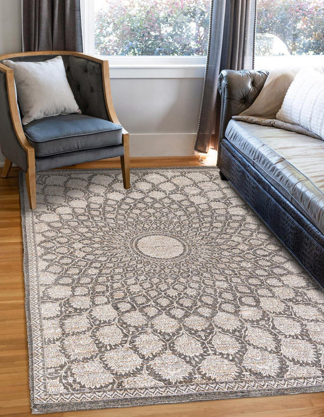 Charcoal and Ivory 6' 1 x 9' Chenille Jute Rectangle Area Rug Vintage Distressed Boho All Natural Eco-Friendly Sustainable Carpet for Living Dining Office Dorm Rooms for Sale at Rug Engine