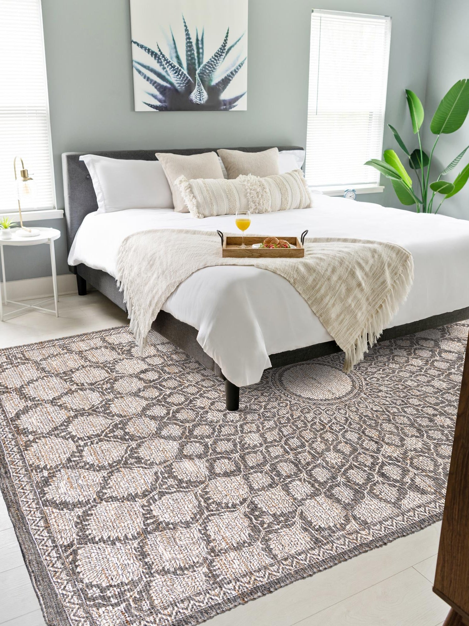 Charcoal and Ivory 6' 1 x 9' Chenille Jute Rectangle Area Rug Vintage Distressed Boho All Natural Eco-Friendly Sustainable Carpet for Living Dining Office Dorm Rooms for Sale at Rug Engine