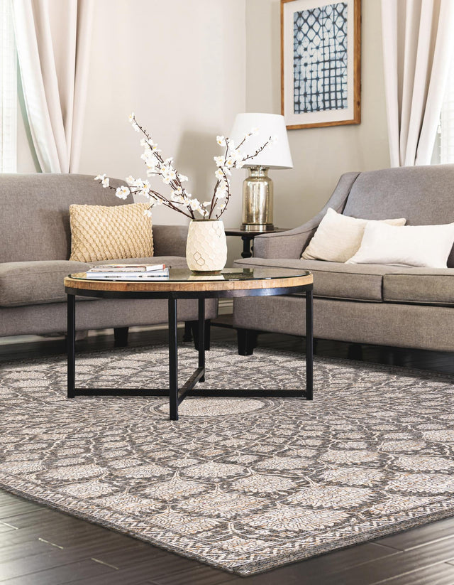 Charcoal and Ivory 6' 1 x 9' Chenille Jute Rectangle Area Rug Vintage Distressed Boho All Natural Eco-Friendly Sustainable Carpet for Living Dining Office Dorm Rooms for Sale at Rug Engine