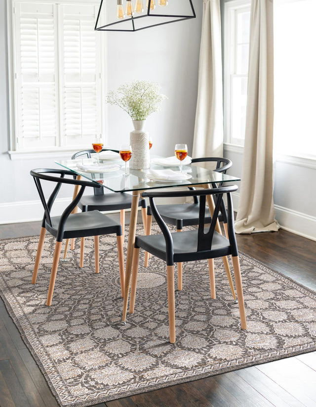 Charcoal and Ivory 5' 1 x 8' Chenille Jute Rectangle Area Rug Vintage Distressed Boho All Natural Eco-Friendly Sustainable Carpet for Living Dining Office Dorm Rooms for Sale at Rug Engine