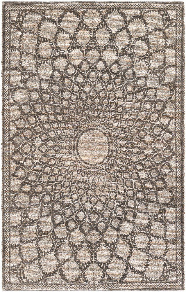 Charcoal and Ivory 5' 1 x 8' Chenille Jute Rectangle Area Rug Vintage Distressed Boho All Natural Eco-Friendly Sustainable Carpet for Living Dining Office Dorm Rooms for Sale at Rug Engine