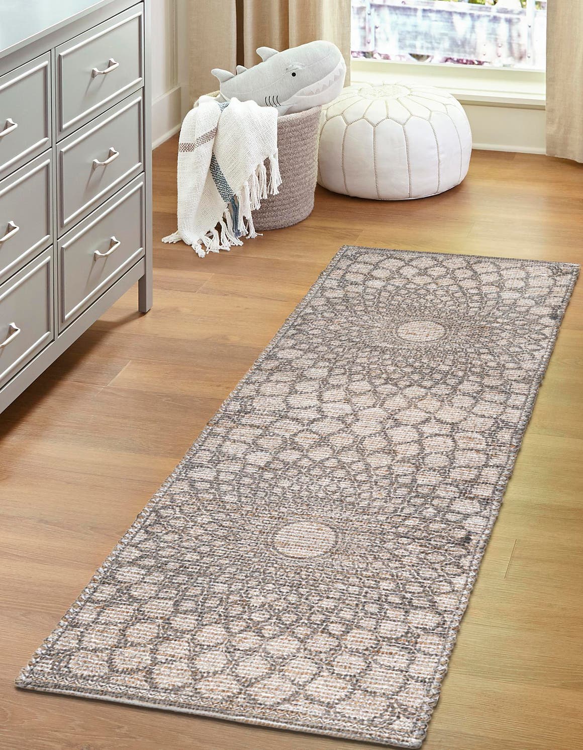 Charcoal and Ivory 2' 2 x 6' 1 Chenille Jute Runner Area Rug Vintage Distressed Boho All Natural Eco-Friendly Sustainable Carpet for Living Dining Office Dorm Rooms for Sale at Rug Engine