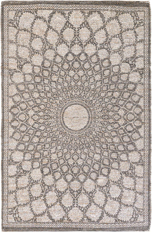 Charcoal and Ivory 6' 1 x 9' Chenille Jute Rectangle Area Rug Vintage Distressed Boho All Natural Eco-Friendly Sustainable Carpet for Living Dining Office Dorm Rooms for Sale at Rug Engine