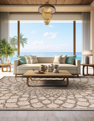 Charcoal and Ivory 7' 10 x 7' 10 Chenille Jute Square Area Rug Vintage Distressed Boho All Natural Eco-Friendly Sustainable Carpet for Living Dining Office Dorm Rooms for Sale at Rug Engine