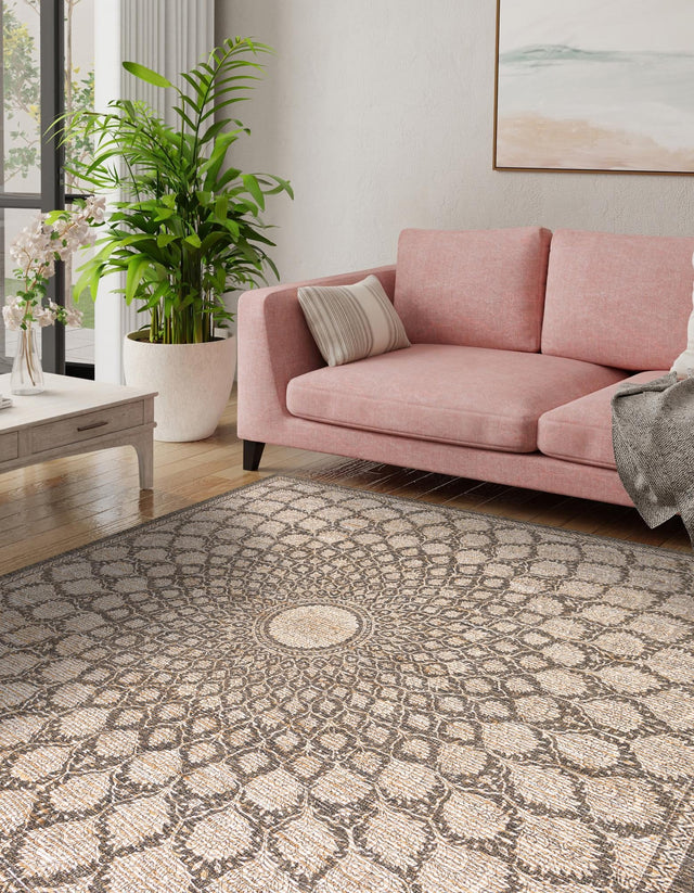Charcoal and Ivory 7' 10 x 7' 10 Chenille Jute Square Area Rug Vintage Distressed Boho All Natural Eco-Friendly Sustainable Carpet for Living Dining Office Dorm Rooms for Sale at Rug Engine