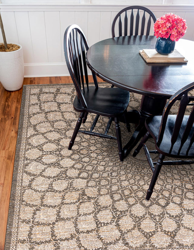 Charcoal and Ivory 7' 10 x 7' 10 Chenille Jute Square Area Rug Vintage Distressed Boho All Natural Eco-Friendly Sustainable Carpet for Living Dining Office Dorm Rooms for Sale at Rug Engine