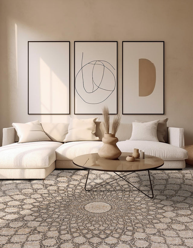Charcoal and Ivory 7' 10 x 7' 10 Chenille Jute Square Area Rug Vintage Distressed Boho All Natural Eco-Friendly Sustainable Carpet for Living Dining Office Dorm Rooms for Sale at Rug Engine