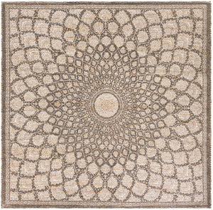 Charcoal and Ivory 7' 10 x 7' 10 Chenille Jute Square Area Rug Vintage Distressed Boho All Natural Eco-Friendly Sustainable Carpet for Living Dining Office Dorm Rooms for Sale at Rug Engine