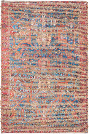Antique Blue 2' x 3' 1 Chenille Jute Rectangle Area Rug Vintage Distressed Boho All Natural Eco-Friendly Sustainable Carpet for Living Dining Office Dorm Rooms for Sale at Rug Engine