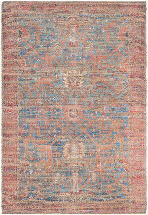 Antique Blue 4' 1 x 6' 1 Chenille Jute Rectangle Area Rug Vintage Distressed Boho All Natural Eco-Friendly Sustainable Carpet for Living Dining Office Dorm Rooms for Sale at Rug Engine