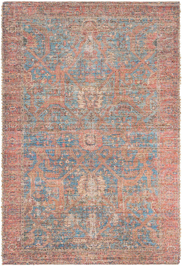 Antique Blue 4' 1 x 6' 1 Chenille Jute Rectangle Area Rug Vintage Distressed Boho All Natural Eco-Friendly Sustainable Carpet for Living Dining Office Dorm Rooms for Sale at Rug Engine