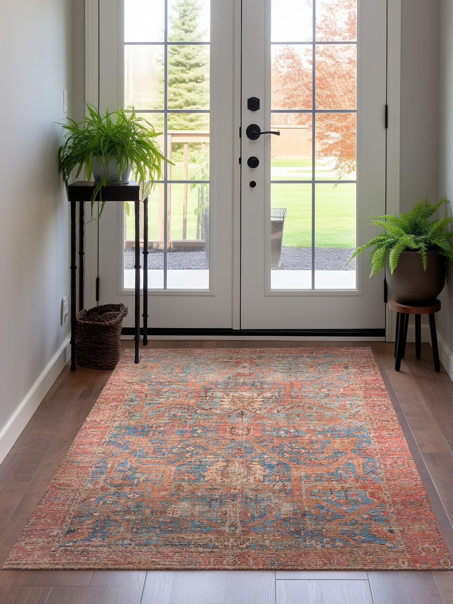 Antique Blue 7' 10 x 10' Chenille Jute Rectangle Area Rug Vintage Distressed Boho All Natural Eco-Friendly Sustainable Carpet for Living Dining Office Dorm Rooms for Sale at Rug Engine