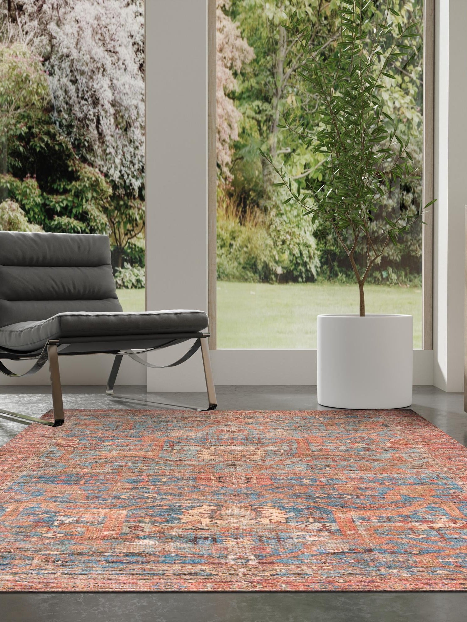 Antique Blue 2' x 3' 1 Chenille Jute Rectangle Area Rug Vintage Distressed Boho All Natural Eco-Friendly Sustainable Carpet for Living Dining Office Dorm Rooms for Sale at Rug Engine