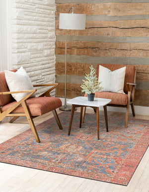 Antique Blue 5' 1 x 8' Chenille Jute Rectangle Area Rug Vintage Distressed Boho All Natural Eco-Friendly Sustainable Carpet for Living Dining Office Dorm Rooms for Sale at Rug Engine