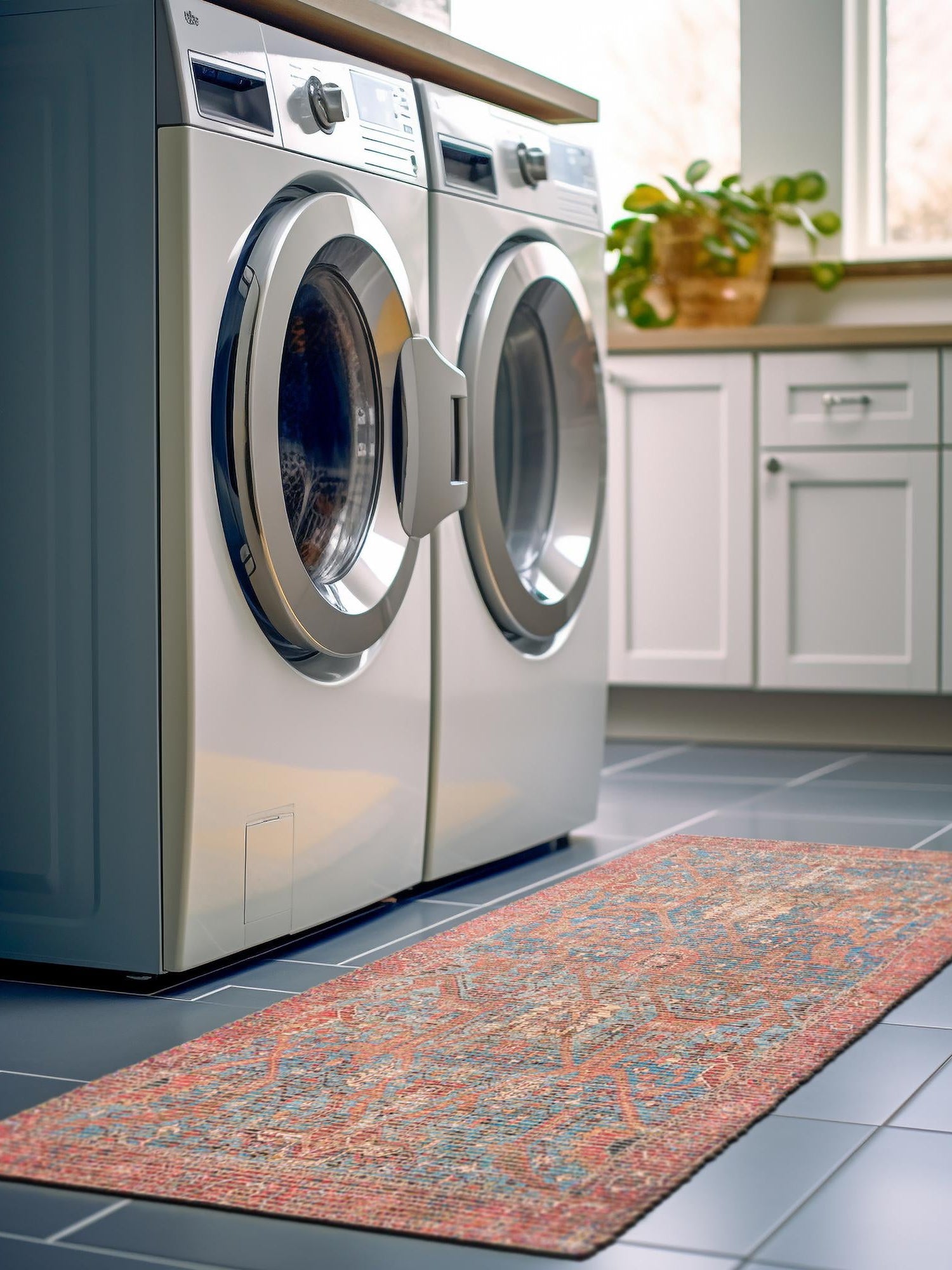 Antique Blue 2' 2 x 6' 1 Chenille Jute Runner Area Rug Vintage Distressed Boho All Natural Eco-Friendly Sustainable Carpet for Living Dining Office Dorm Rooms for Sale at Rug Engine