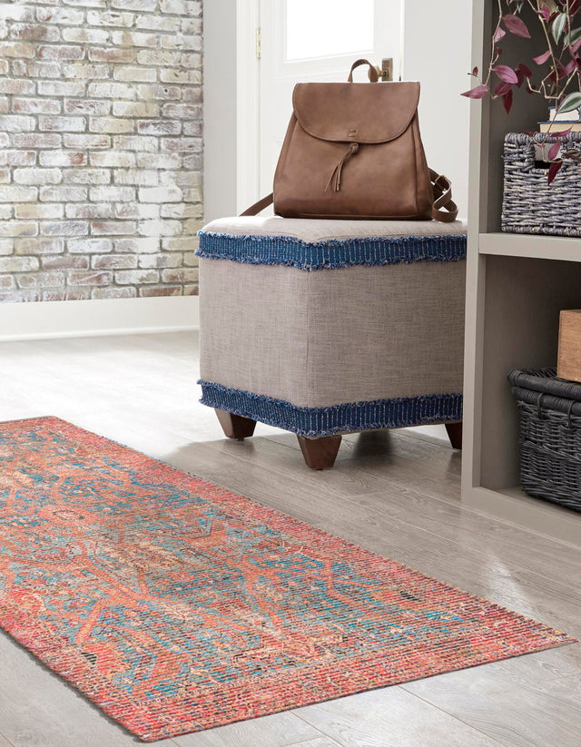 Antique Blue 2' 2 x 6' 1 Chenille Jute Runner Area Rug Vintage Distressed Boho All Natural Eco-Friendly Sustainable Carpet for Living Dining Office Dorm Rooms for Sale at Rug Engine