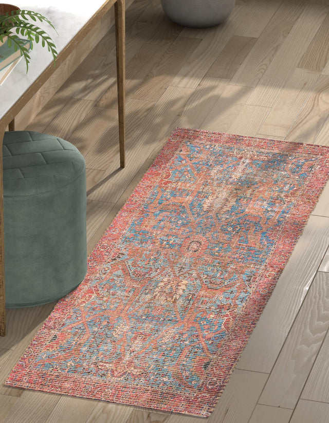Antique Blue 2' 2 x 6' 1 Chenille Jute Runner Area Rug Vintage Distressed Boho All Natural Eco-Friendly Sustainable Carpet for Living Dining Office Dorm Rooms for Sale at Rug Engine