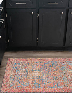 Antique Blue 2' 2 x 8' Chenille Jute Runner Area Rug Vintage Distressed Boho All Natural Eco-Friendly Sustainable Carpet for Living Dining Office Dorm Rooms for Sale at Rug Engine