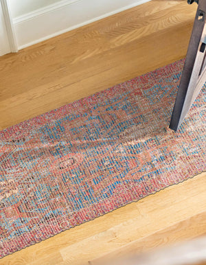 Antique Blue 2' 2 x 8' Chenille Jute Runner Area Rug Vintage Distressed Boho All Natural Eco-Friendly Sustainable Carpet for Living Dining Office Dorm Rooms for Sale at Rug Engine