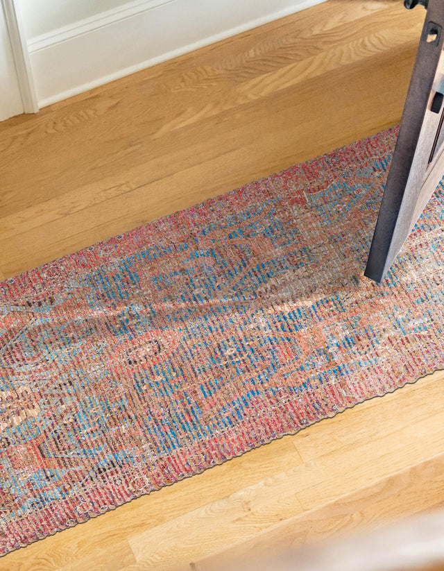 Antique Blue 2' 2 x 8' Chenille Jute Runner Area Rug Vintage Distressed Boho All Natural Eco-Friendly Sustainable Carpet for Living Dining Office Dorm Rooms for Sale at Rug Engine