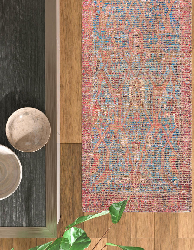 Antique Blue 2' 2 x 8' Chenille Jute Runner Area Rug Vintage Distressed Boho All Natural Eco-Friendly Sustainable Carpet for Living Dining Office Dorm Rooms for Sale at Rug Engine