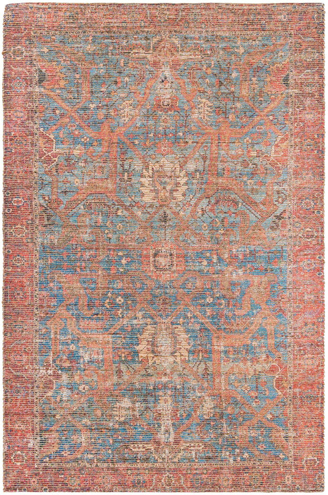 Antique Blue 6' 1 x 9' Chenille Jute Rectangle Area Rug Vintage Distressed Boho All Natural Eco-Friendly Sustainable Carpet for Living Dining Office Dorm Rooms for Sale at Rug Engine