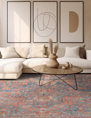 Antique Blue 7' 10 x 7' 10 Chenille Jute Square Area Rug Vintage Distressed Boho All Natural Eco-Friendly Sustainable Carpet for Living Dining Office Dorm Rooms for Sale at Rug Engine