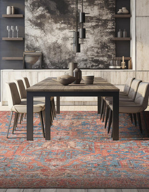 Antique Blue 7' 10 x 7' 10 Chenille Jute Square Area Rug Vintage Distressed Boho All Natural Eco-Friendly Sustainable Carpet for Living Dining Office Dorm Rooms for Sale at Rug Engine