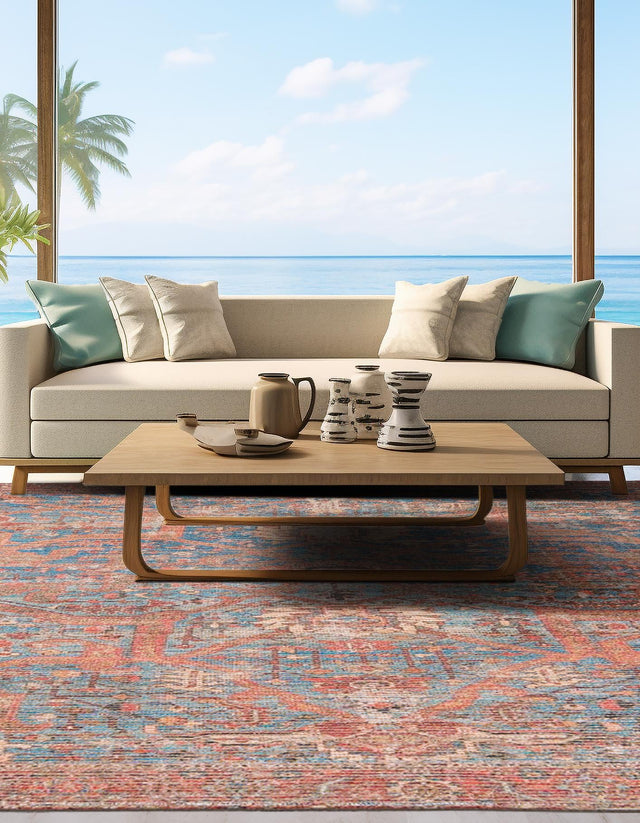 Antique Blue 7' 10 x 7' 10 Chenille Jute Square Area Rug Vintage Distressed Boho All Natural Eco-Friendly Sustainable Carpet for Living Dining Office Dorm Rooms for Sale at Rug Engine