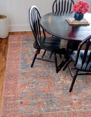 Antique Blue 7' 10 x 7' 10 Chenille Jute Square Area Rug Vintage Distressed Boho All Natural Eco-Friendly Sustainable Carpet for Living Dining Office Dorm Rooms for Sale at Rug Engine