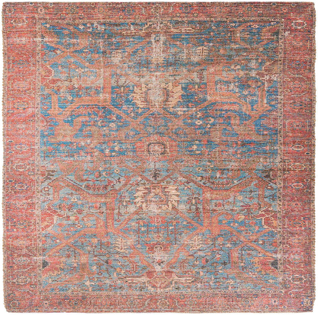 Antique Blue 7' 10 x 7' 10 Chenille Jute Square Area Rug Vintage Distressed Boho All Natural Eco-Friendly Sustainable Carpet for Living Dining Office Dorm Rooms for Sale at Rug Engine